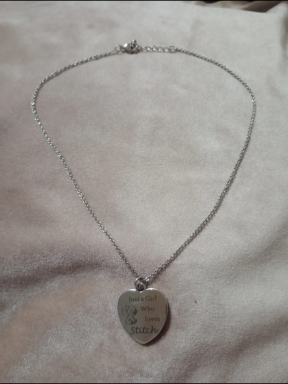 Heart-Shaped 'Just a Girl Who Loves Stitch' Necklace - Silver Tone
